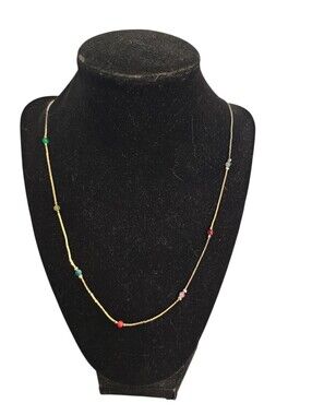 Vintage Gold Tone Beaded Station Necklace Chain Small Ball Beads 24"